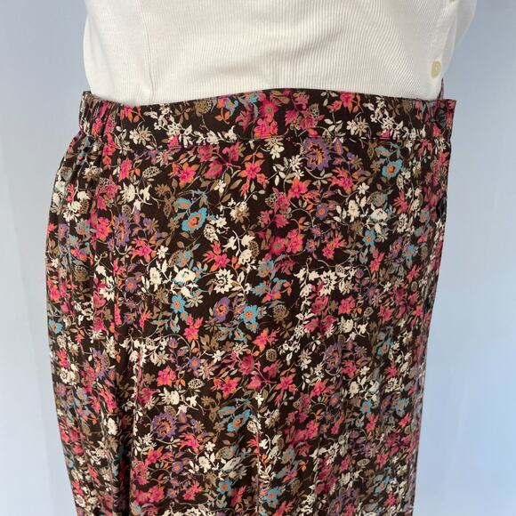 Christopher & Banks Midi Skirt Size 16 Brown Pink Ditsy Floral Button Cottage - Picture 5 of 13